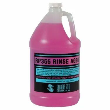 Here's an alt tag for the image: Pink RP355 rinse agent jug.