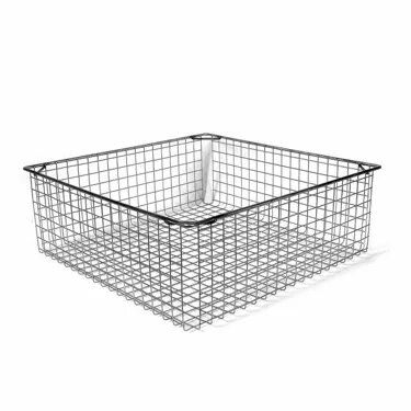 Here are a few alt text options for the image, all under 8 words: * **Wire storage basket** * **Metal mesh storage basket** * **Square wire basket** I think "Wire storage basket" is the best option as it's concise and descriptive.