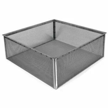 Here's an alt tag for the image: Square metal mesh storage basket.